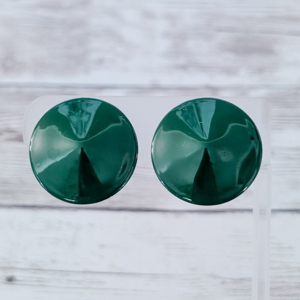Vintage Clip On Earrings Dark Green Circular 1" Retro Statement